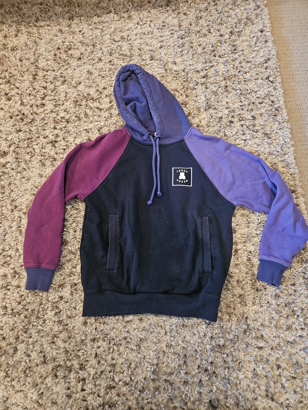 Teddy Fresh Hoodie with Purple and Burgundy Sleeves
